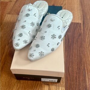 Birdies White and Silver Embellished Mules